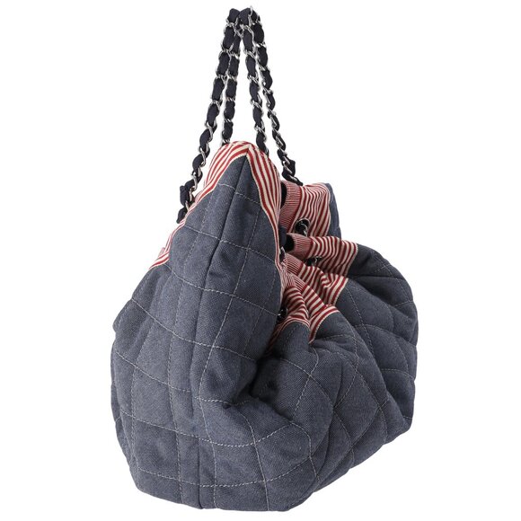 CHANEL Coco Cabas GM Hobo Tote A46887 Blue Red Navy Denim - Picture 6 of 9